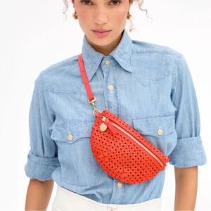Clare V Rattan Belt Bag in Poppy